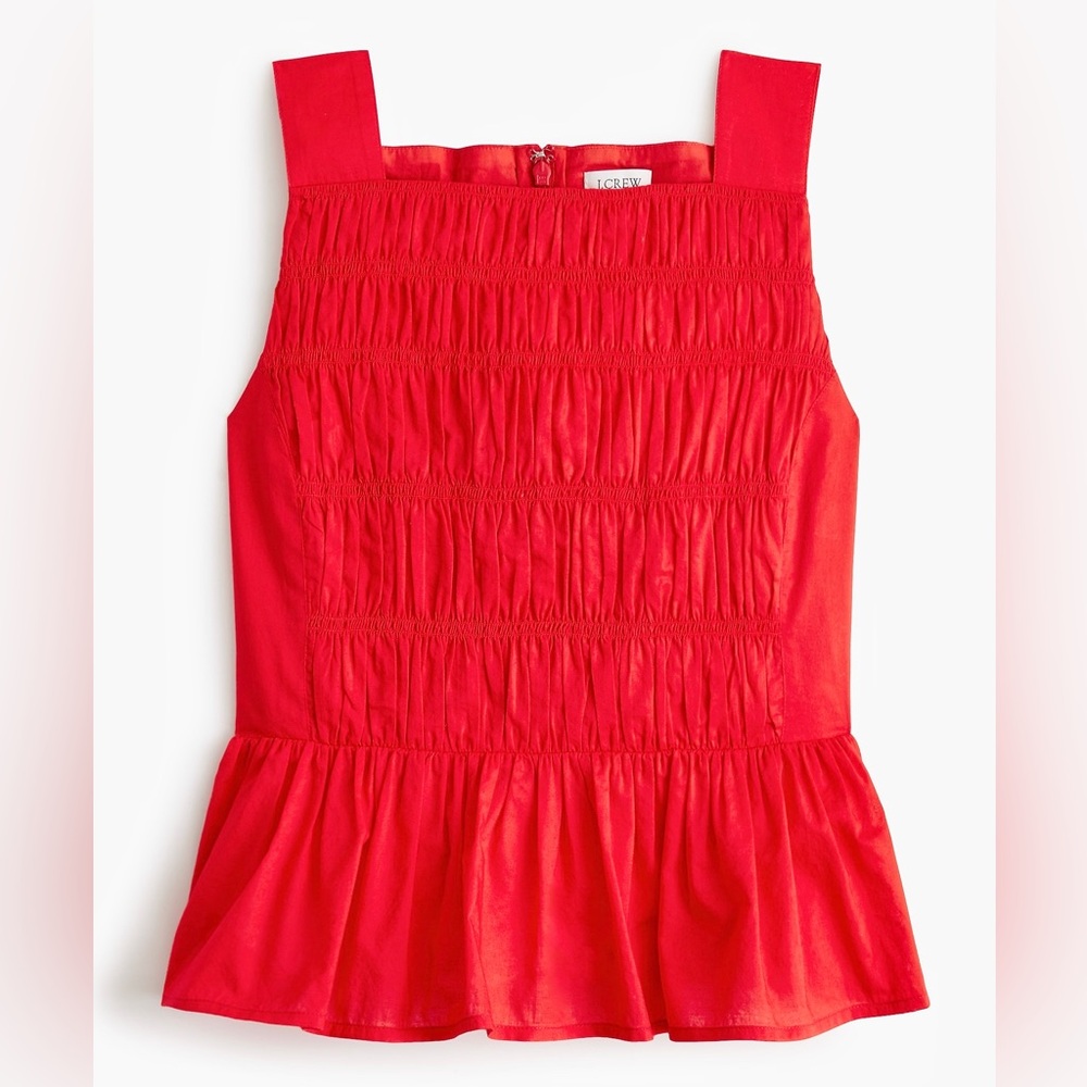 J. Crew Smocked Sleeveless Peplum Hem Top Red Size 8
